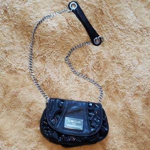 Bebe ruffle and faux leather snakeskin crossbody